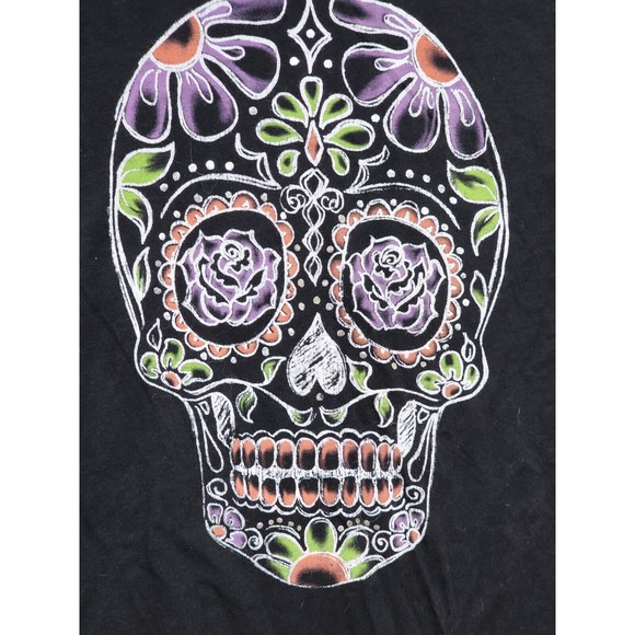 Black Skull T-Shirt Size Large Sugar Skull Halloween Horror Gothic - Picture 2 of 4